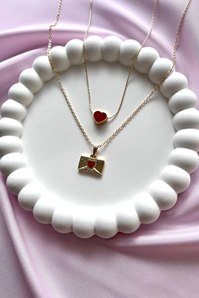 Alexis Carrel 2'li Gold Kalpli Mektup Charm Kolye Set