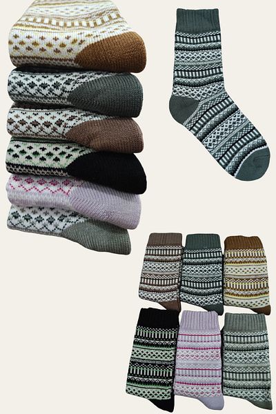 Leement socks Дамски 6 чифта термо шарени зимни екстра дебели меки текстурирани хавлиени чорапи