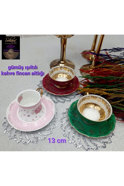 SEHARA 3 Adet Kahve Sunumluğu (FİNCAN ALTLIĞI) /13cm/gümüş/ışıltılı/simli/
