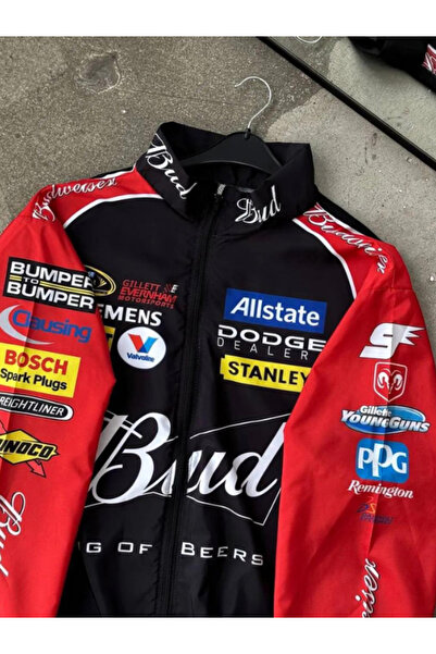 Genel Markalar Unisex Paraşüt Kumaş Oversize Yıldırım Baskılı Siyah Rüzgarlık...