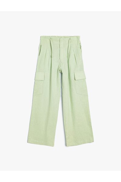 Koton New Season Linen Trousers Wide Leg Cargo Pockets Elastic Waist