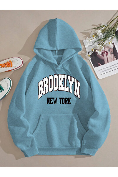 StartMore Hanorac oversize unisex cu glugă, cu imprimeu Brooklyn, cu trei fir...