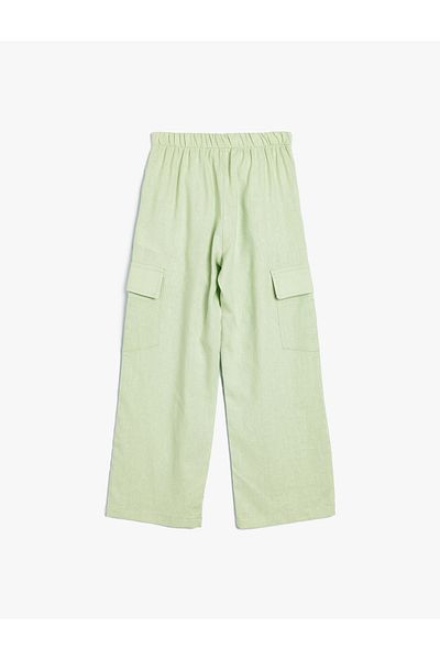 Koton New Season Linen Trousers Wide Leg Cargo Pockets Elastic Waist