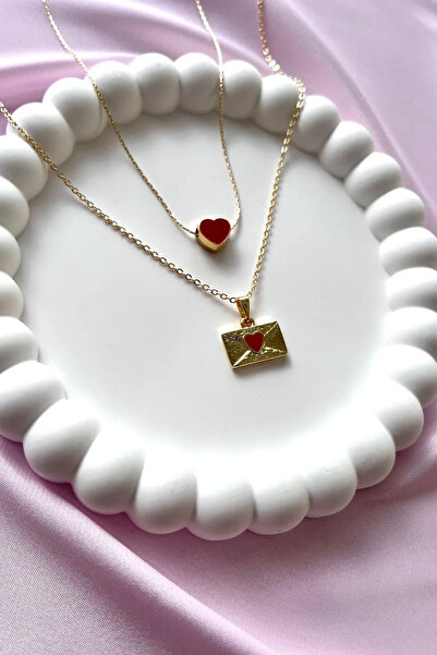 Alexis Carrel 2'li Gold Kalpli Mektup Charm Kolye Set