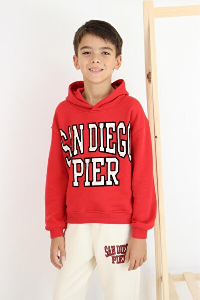 Pink Hippo Kids Unisex San Diego Text Detailed Hooded Children's Bottom Top Tracksuit Set