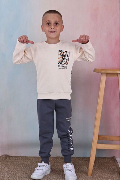 Lolliboomkids Boy's New Season Tiger Streight Printed 3 Thread Raised Back Printed Set