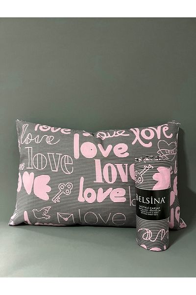 Belsina Love Patterned 100X200 cm Single Elastic Sheet and 1 Piece 50X70 cm Covered Pillowcase