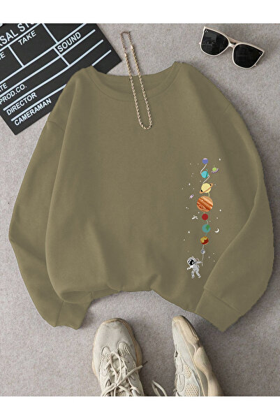 StartMore Φούτερ unisex oversize με στάμπα Astronaut and Planet, τριών κλωστώ...