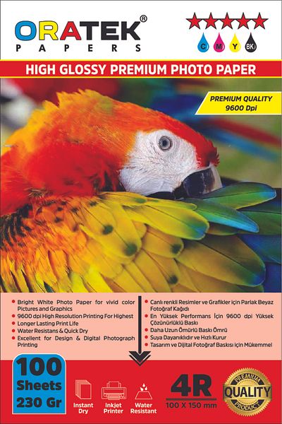 ORATEK Evertday Premium Glossy 10X15Cm Photo Paper for Epson Printers 230 Gr. 100 Pieces
