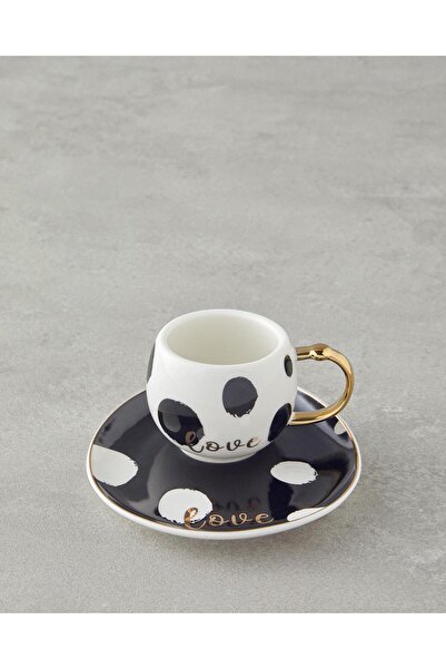 English Home Spotty Porcelain 4 Pieces Coffee Cup Set for 2 People 85 ml Black - White