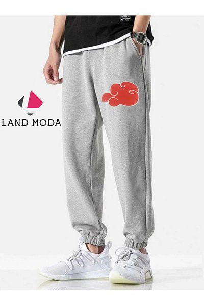 LAND MODA Ανδρικό γκρι αθλητικό εμπριμέ Slim Fit Jogger Sweatpants - με ελαστικά πόδια και τσέπες