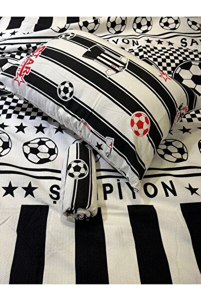 ŞENER HOME Fan Patterned Sheet Elastic Single Pique Set - Black-White