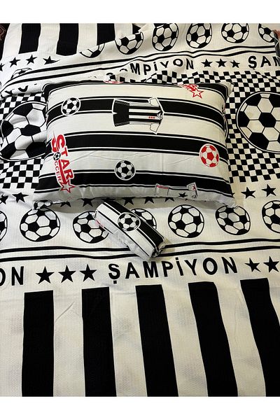 ŞENER HOME Fan Patterned Sheet Elastic Single Pique Set - Black-White