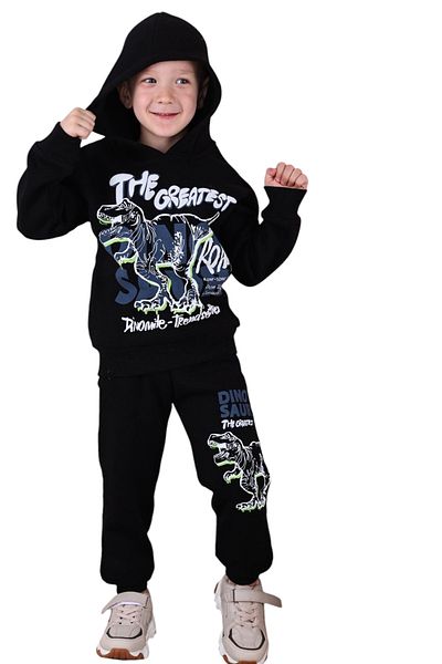 Lolliboomkids Σετ φούτερ και φούτερ με κουκούλα Dinosaur Print - Μαύρο