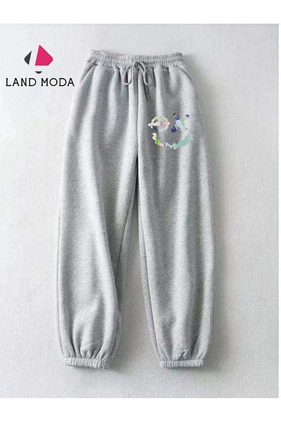 LAND MODA Ανδρικό γκρι αθλητικό εμπριμέ Slim Fit Jogger Sweatpants - με ελαστικά πόδια και τσέπες