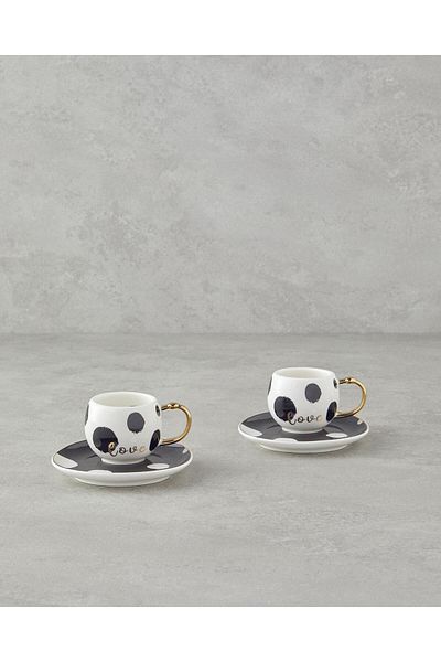 English Home Spotty Porcelain 4 Pieces Coffee Cup Set for 2 People 85 ml Black - White