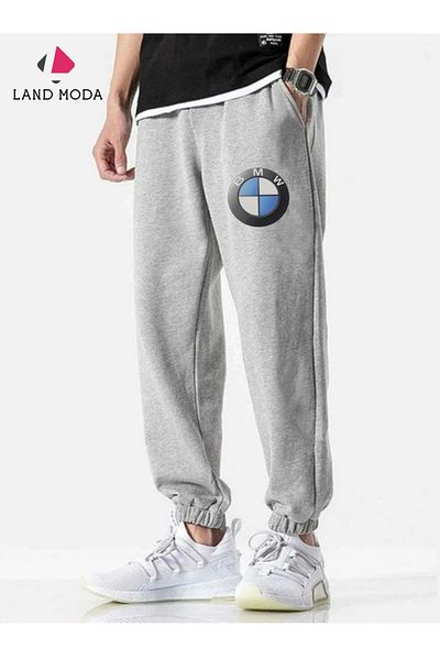 LAND MODA Ανδρικό γκρι αθλητικό εμπριμέ Slim Fit Jogger Sweatpants - με ελαστικά πόδια και τσέπες