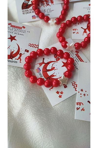cacatasarım April 23 Bracelet 10 Pieces Pearl Star And Red White Pearl Beads Abdominal Gift