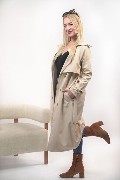 msm fashion Women's Trench Coat Long Belted Buttoned Pocket Double Breasted Collar Seasonal Trench Coat