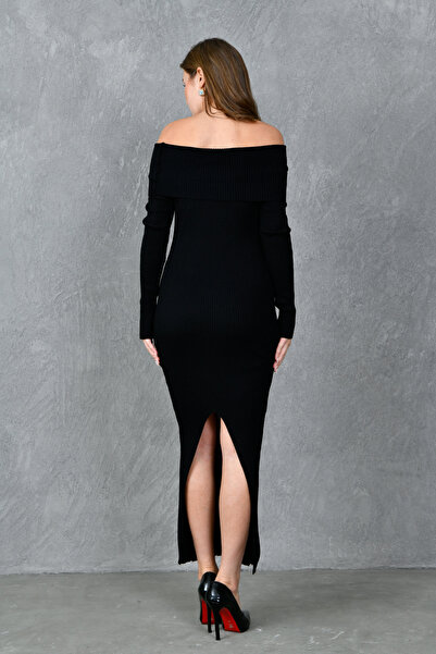 vuvutasarım Μαύρο πλεκτό φόρεμα 1170 με μακρυμάνικο γιακά Madonna