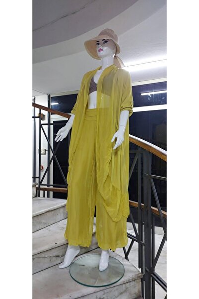 Bohem Stil Itayan Silk Detailed Oversize Caftan- Pants Set