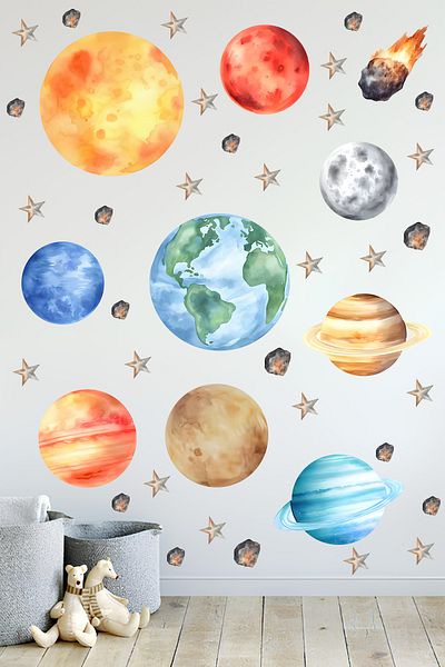 Grafikup Αυτοκόλλητο τοίχου παιδικού δωματίου Watercolor Space System