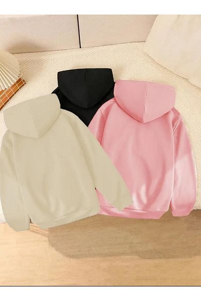 Baxia 3 Pack Boston Printed Hooded Sweatshirt - Beige, Black, Pink