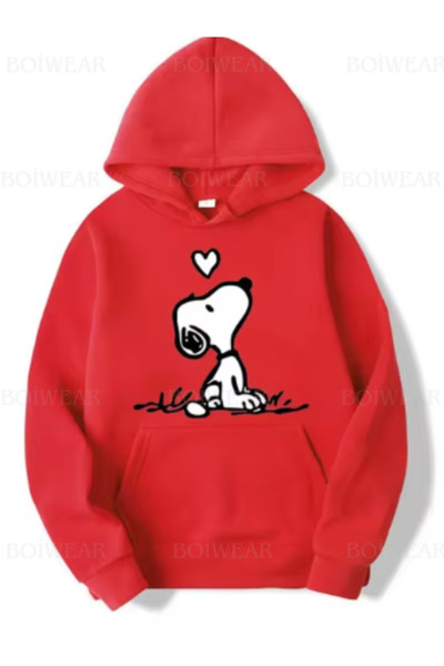 Boi Women's Lovely Snoopy Printed 3 Thread Thick Sweatshirt - Black Pink White and Baby Blue Oversize Hoodie