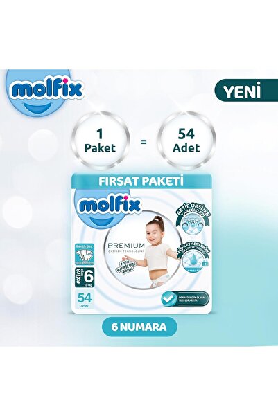 Molfix Premium Ultra Fırsat Paketi Extra Large 6 Numara Bebek Bezi 54 Adet 15+ Kg