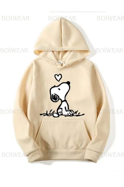 Boi Γυναικείο φούτερ Lovely Snoopy με στάμπα με 3 κλωστές - Μαύρο ροζ λευκό και Baby Blue Oversize Hoodie