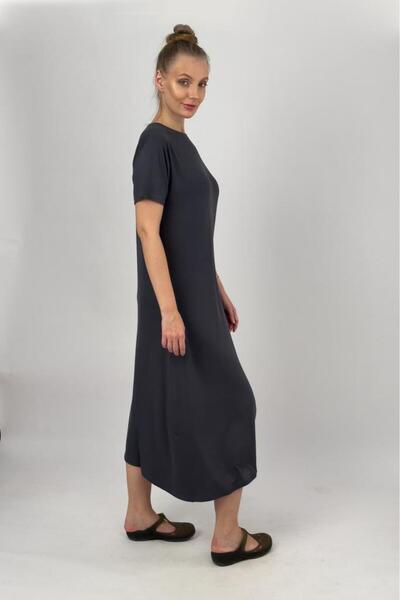 Betimoda Smoked Viscose Midi Dress - Women'S, Short Sleeve, Crew Neck