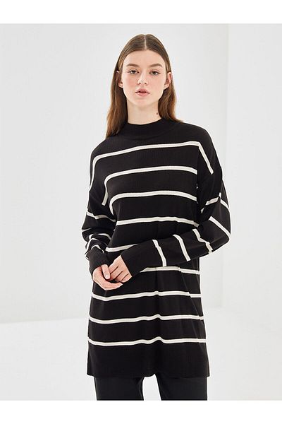 LC Waikiki Lcw Half Turtleneck Gestreifte Langarm-Strick-Tunika für Damen