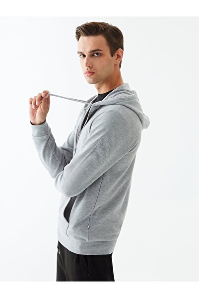 Ltb Kapüşonlu Fermuarlı Gri Sweatshırt