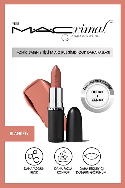 M.A.C High Pigmentation,Natural and Satin Finish,Easy to Apply,Long Lasting,Softening Lipstick-Blankety