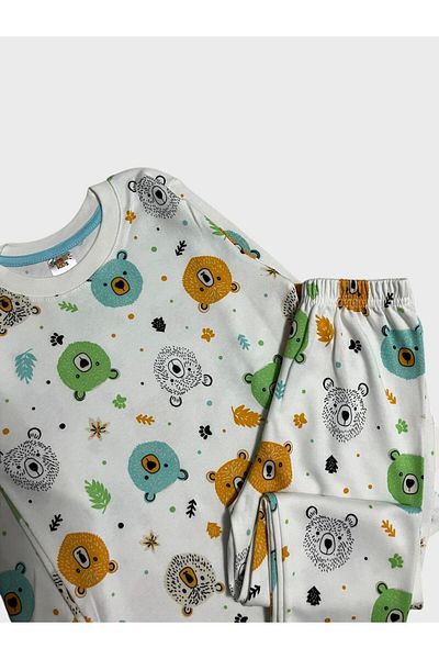 elmas kids Set de pijamale de iarnă cu mânecă lungă, 100% bumbac, alb, cu model de ursuleț