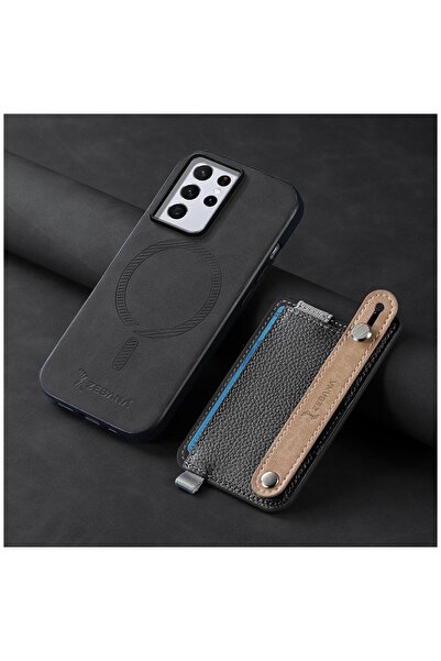 Zebana Samsung Galaxy S24 Ultra Uyumlu Kılıf M-safe 2in1 Kartlıklı Best Deri ...