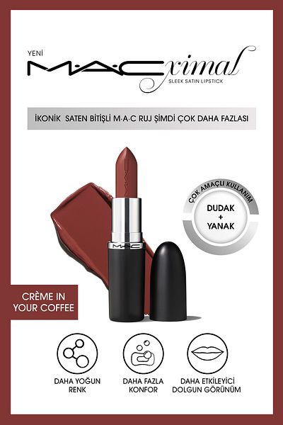 M.A.C Satin Finish Lipstick with Extraordinary Formula and Light Texture-Crème in Your Coffee 3.5Gm Keynew200
