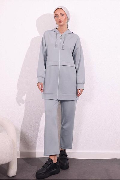 TRENDTESETTÜR Gray Scuba Women's Trousers Set - t 6654