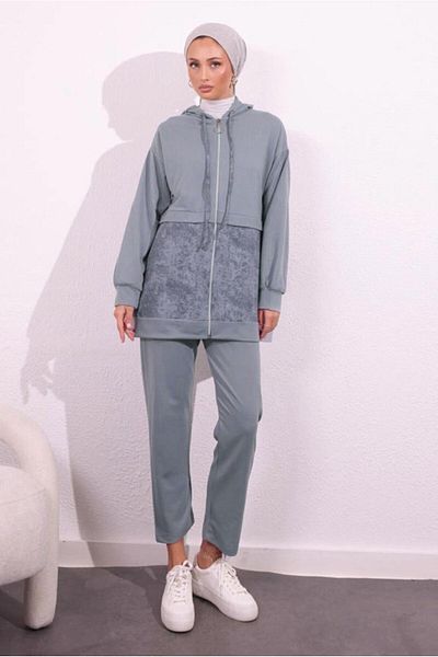 TRENDTESETTÜR Gray Double Thread Women's Trousers Set - t 8754