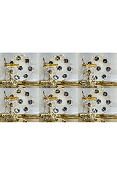 DUKKANI ISTANBUL Set of 6 Gold Gilded Tea Cups - with Spoon