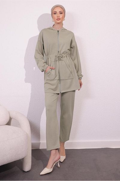 TRENDTESETTÜR Σετ γυναικείο πλεκτό παντελόνι σε μπεζ χρώμα - T 4044