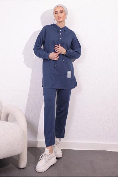 TRENDTESETTÜR Γυναικείο Σετ Παντελόνι Navy Blue Hooded - T 3843