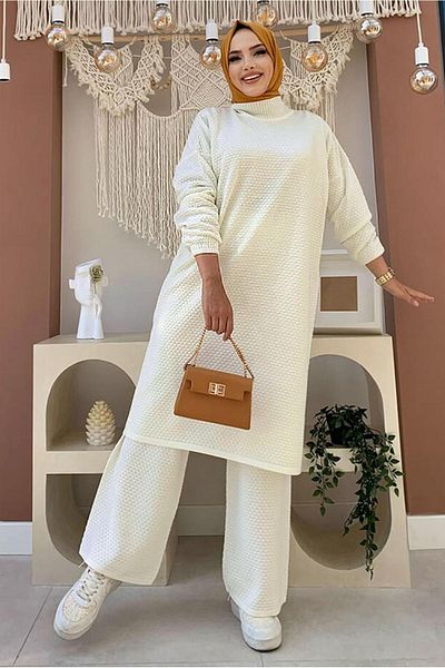 TRENDTESETTÜR Ecru Women's Long Knitwear Tunic - t 51222