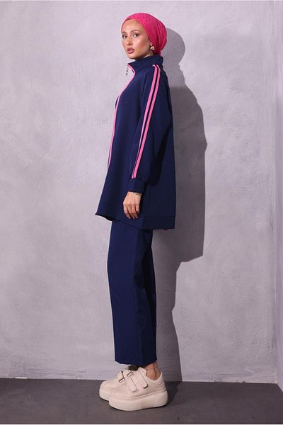 TRENDTESETTÜR Women's Dark Blue Striped Detailed Pant Suit t 2654
