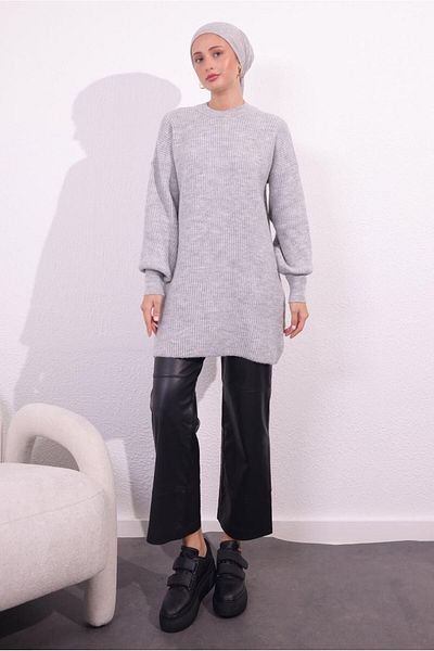 TRENDTESETTÜR Gray Balloon Sleeve Knitwear Tunic - Women's 1809