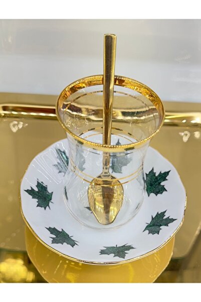 DUKKANI ISTANBUL Set of 6 Gold Gilded Tea Cups - with Spoon