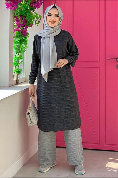 TRENDTESETTÜR Gray Smoked Women's Long Knitwear Tunic - t 51222