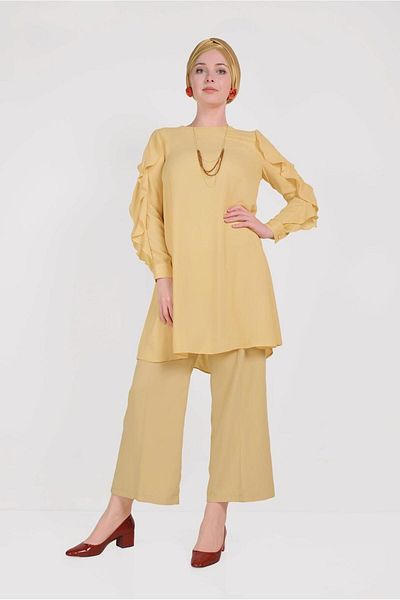 TRENDTESETTÜR Women Yellow Sleeves Ruffle Tunic t 40565