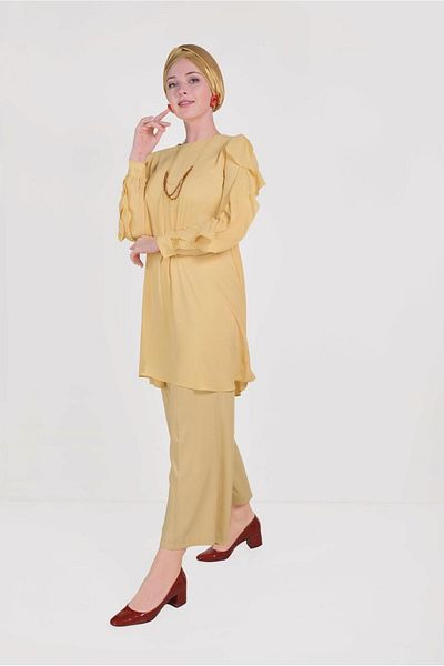TRENDTESETTÜR Women Yellow Sleeves Ruffle Tunic t 40565