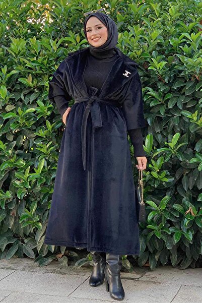 TRENDTESETTÜR Women's Black Bellowed Plush Coat t 3297